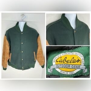 Cabela's Vintage Wool Leather Varsity Letterman Jacket Size Medium Green‎ READ